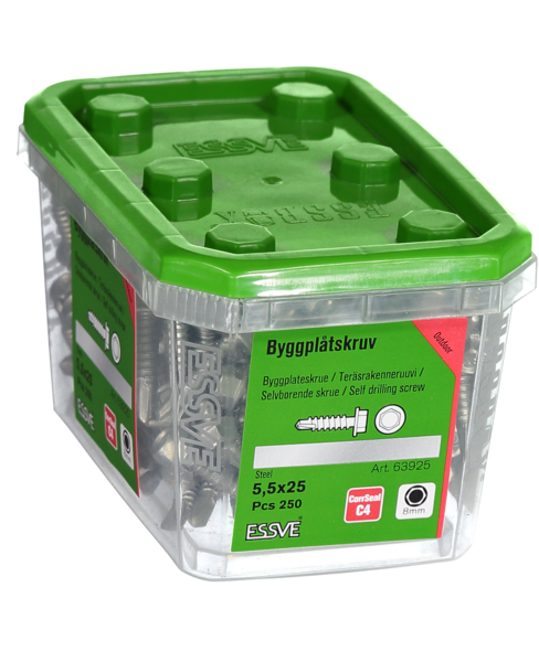 BYGGPLÅTSKRUV ESSVE CORRSEAL BORRSP SEXKANTSHUVUD 5,5X25 250ST
