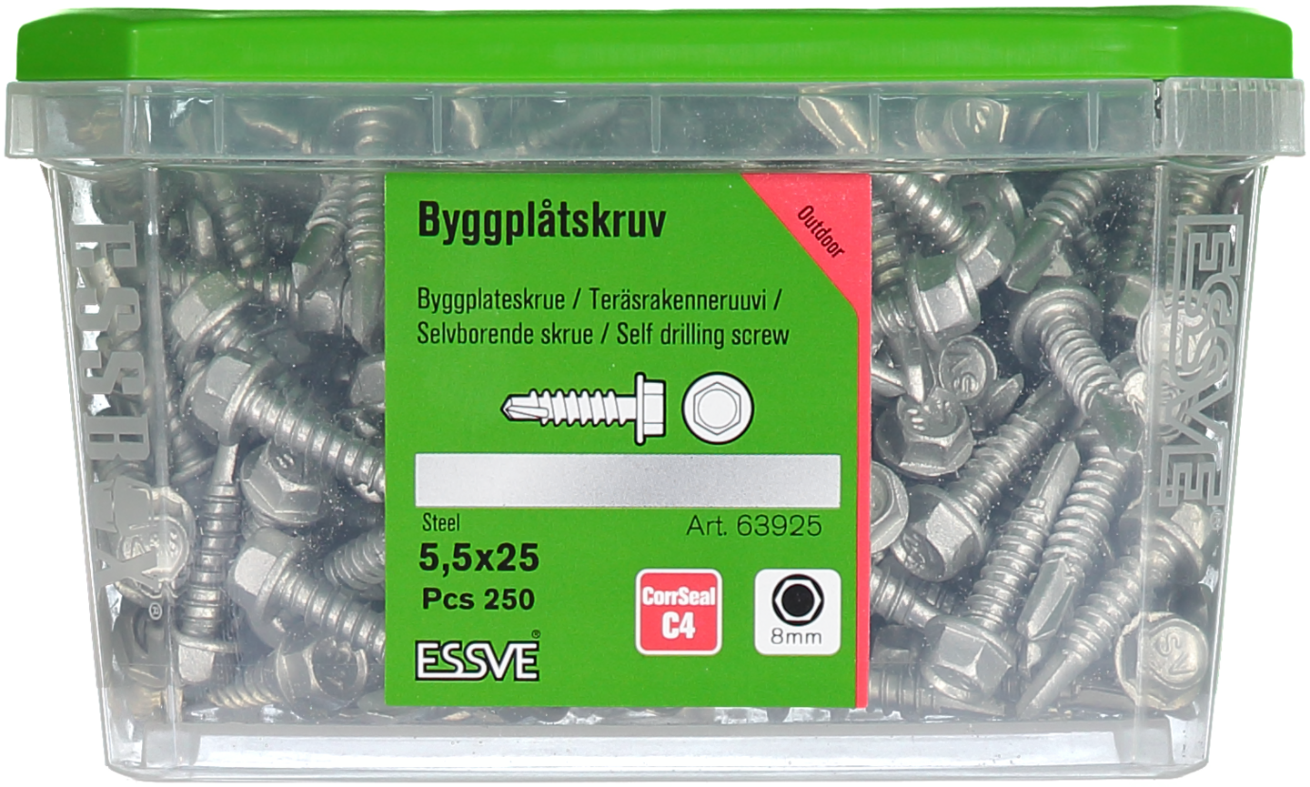 BYGGPLÅTSKRUV ESSVE CORRSEAL BORRSP SEXKANTSHUVUD 5,5X25 250ST