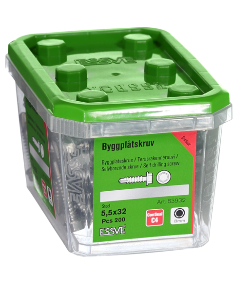 BYGGPLÅTSKRUV ESSVE CORRSEAL BORRSP SEXKANTSHUVUD 5,5X32 200ST