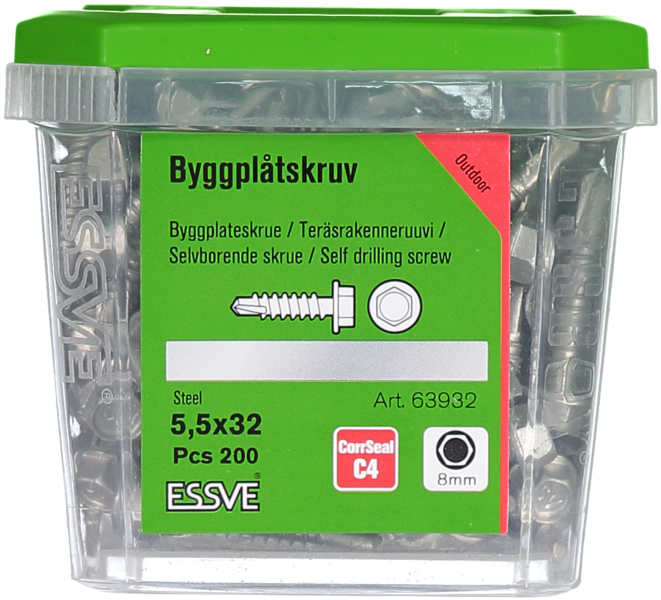 BYGGPLÅTSKRUV ESSVE CORRSEAL BORRSP SEXKANTSHUVUD 5,5X32 200ST