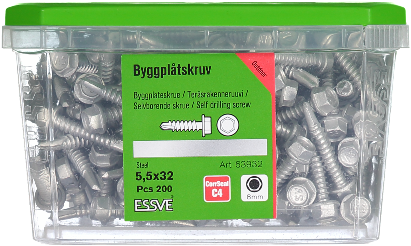 BYGGPLÅTSKRUV ESSVE CORRSEAL BORRSP SEXKANTSHUVUD 5,5X32 200ST