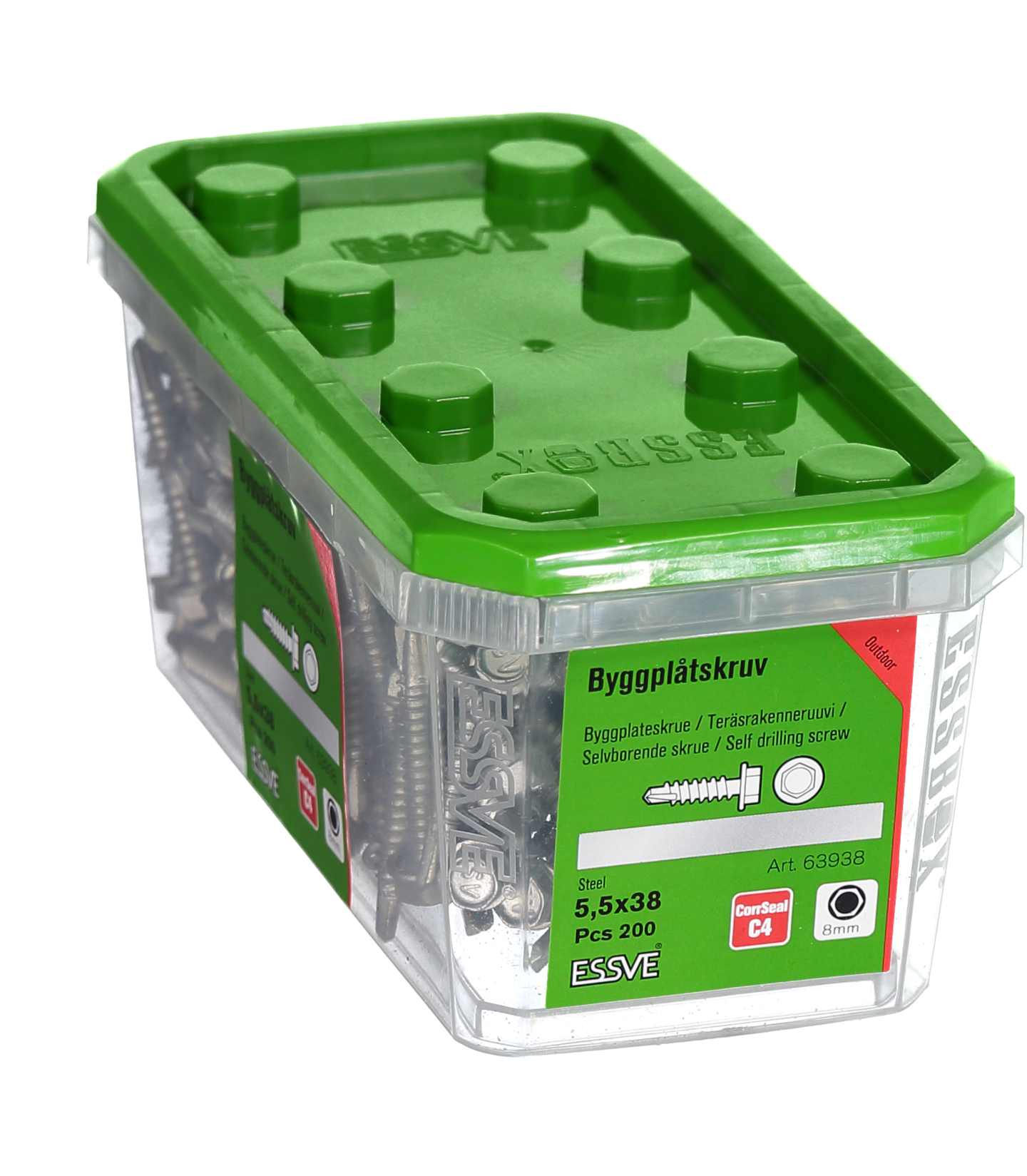 BYGGPLÅTSKRUV ESSVE CORRSEAL BORRSP SEXKANTSHUVUD 5,5X38 200ST