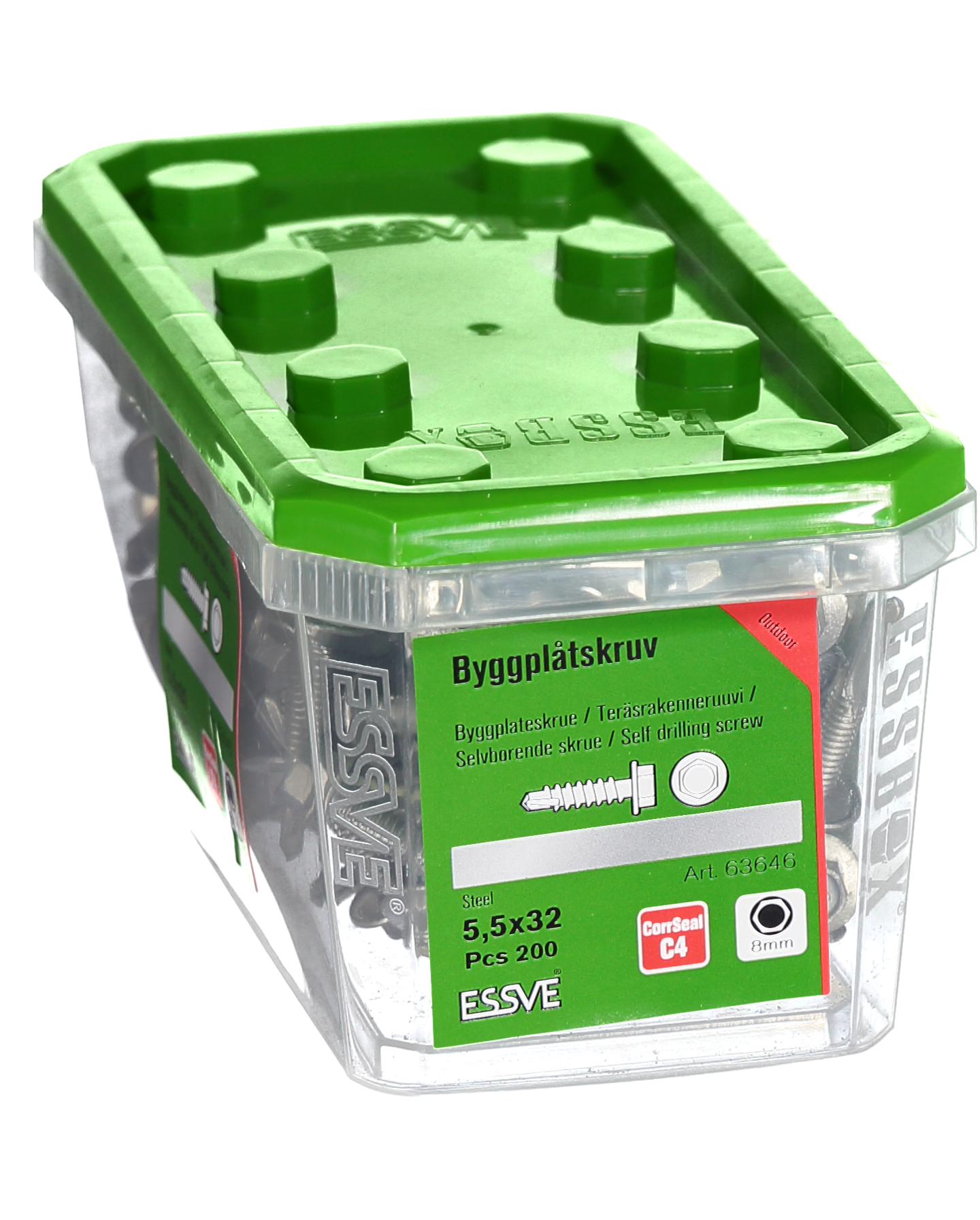 BYGGPLÅTSKRUV ESSVE CORRSEAL BORRSP SEXKANTSHUVUD FLÄNS 5,5X32 200