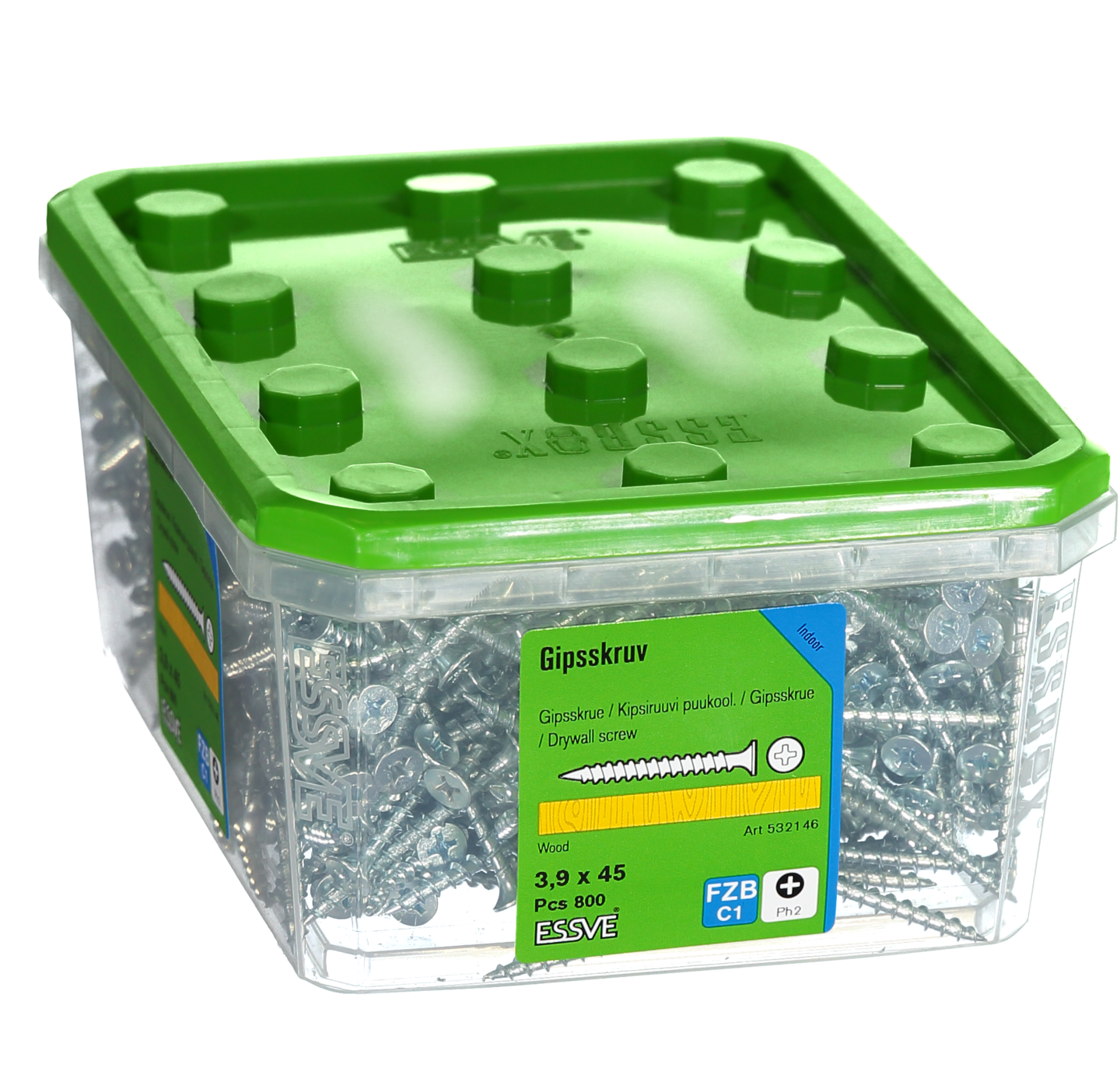 GIPSSKRUV ESSVE FÖR TRÄREGEL PH2 FZB 3,9X45 800ST