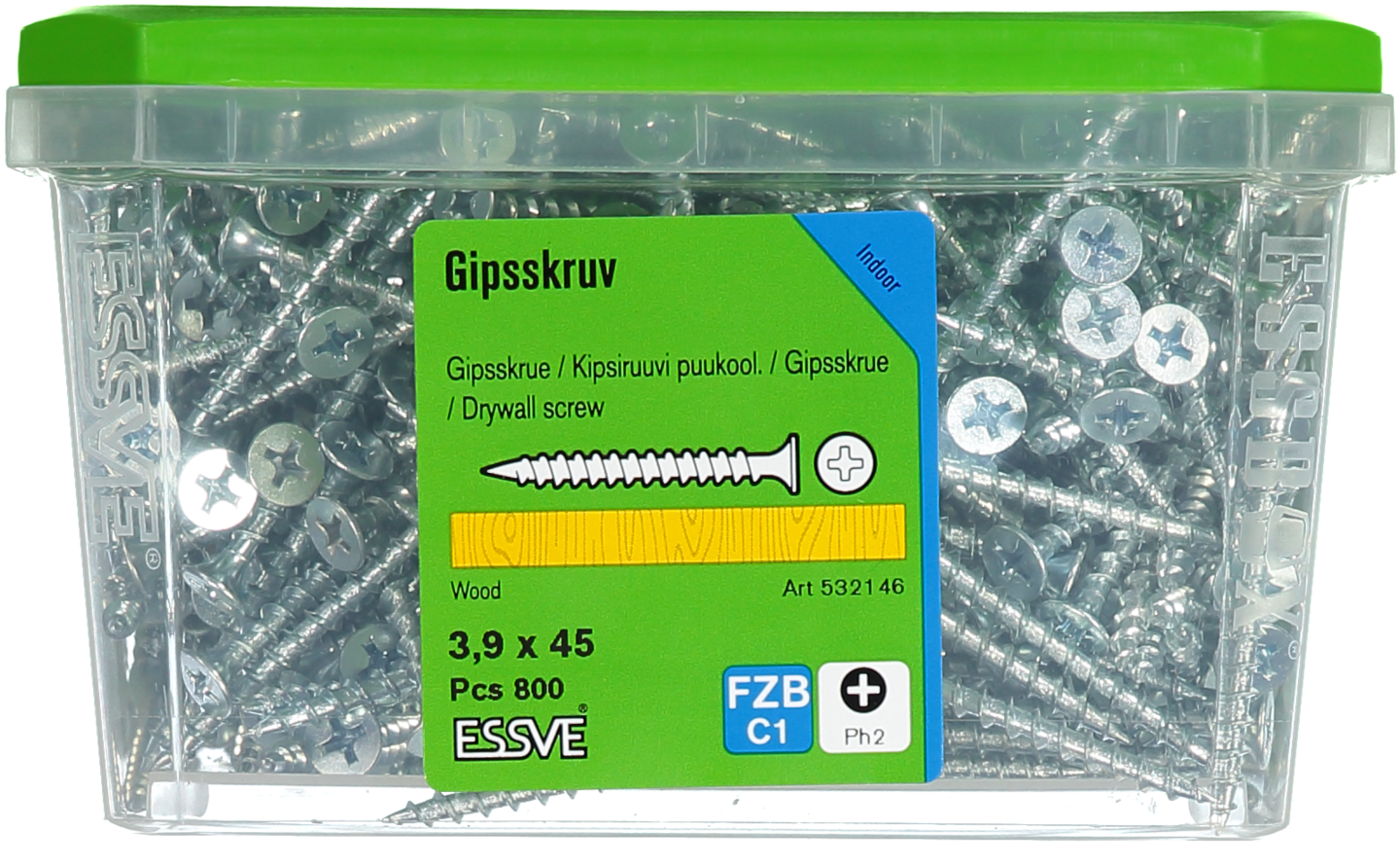 GIPSSKRUV ESSVE FÖR TRÄREGEL PH2 FZB 3,9X45 800ST