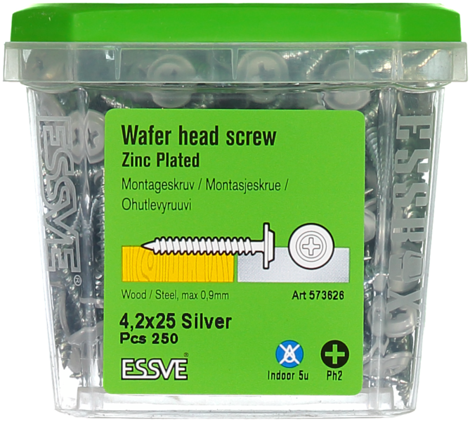 MONTAGESKRUV ESSVE MED VASS SPETS PH2 SILVER 9006 4,2X25 250ST