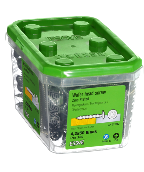 MONTAGESKRUV ESSVE MED VASS SPETS PH2 SVARTLACKERAD 4,2X50 250ST