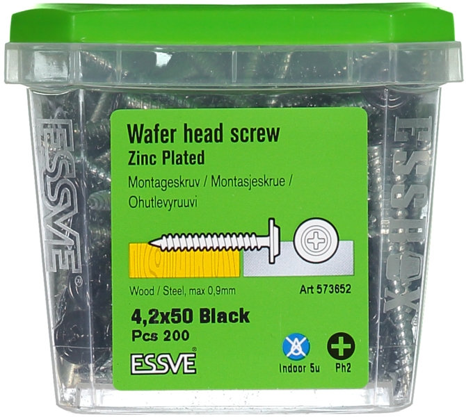 MONTAGESKRUV ESSVE MED VASS SPETS PH2 SVARTLACKERAD 4,2X50 250ST