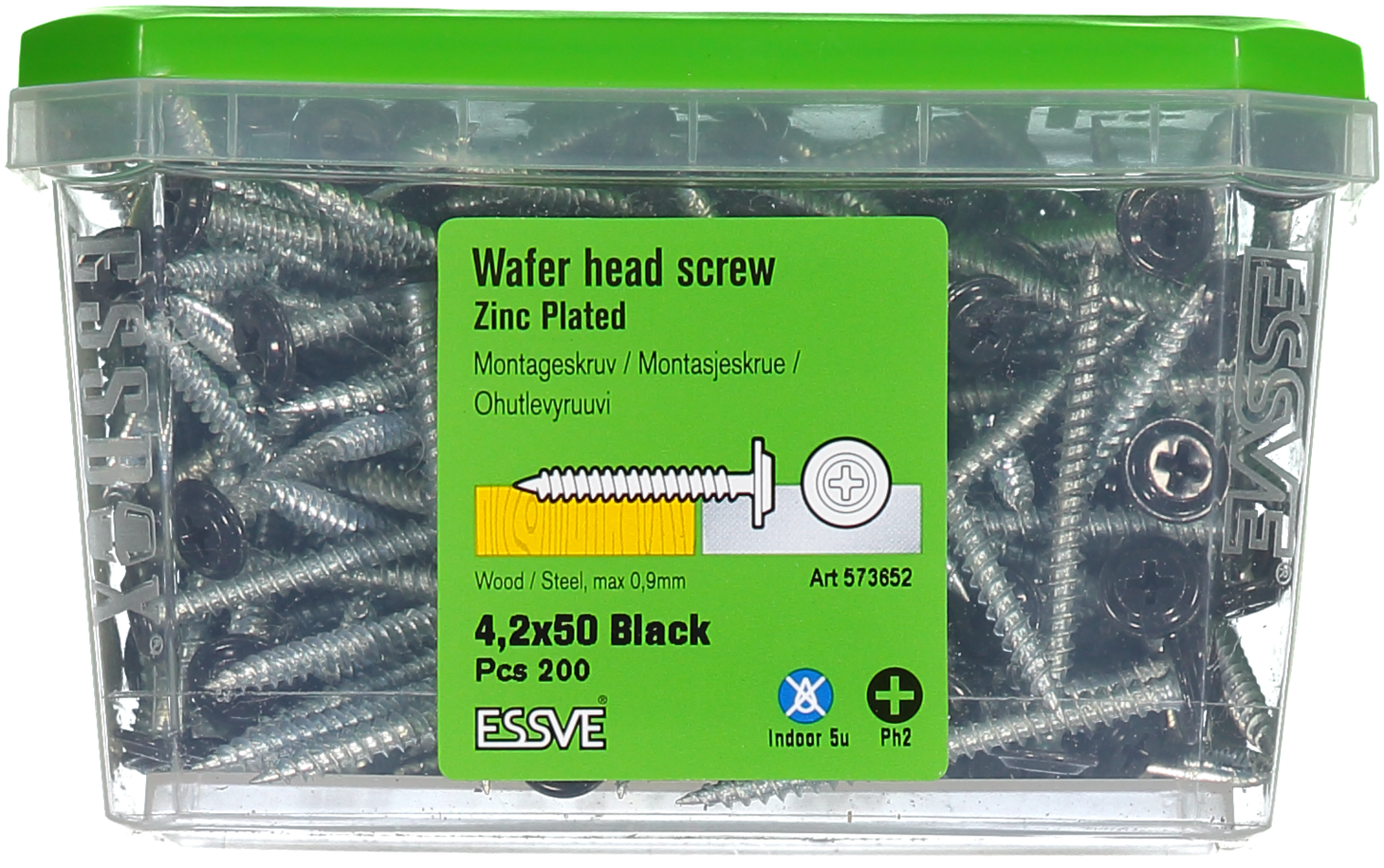 MONTAGESKRUV ESSVE MED VASS SPETS PH2 SVARTLACKERAD 4,2X50 250ST