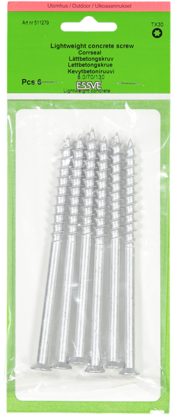 LÄTTBETONGSKRUV 8X130 CS 6ST FÖRSÄNKT SKALLE