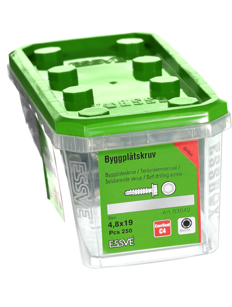 BYGGPLÅTSKRUV ESSVE CORRSEAL BORRSP SEXKANTSHUVUD FLÄNS 4,8X19 250