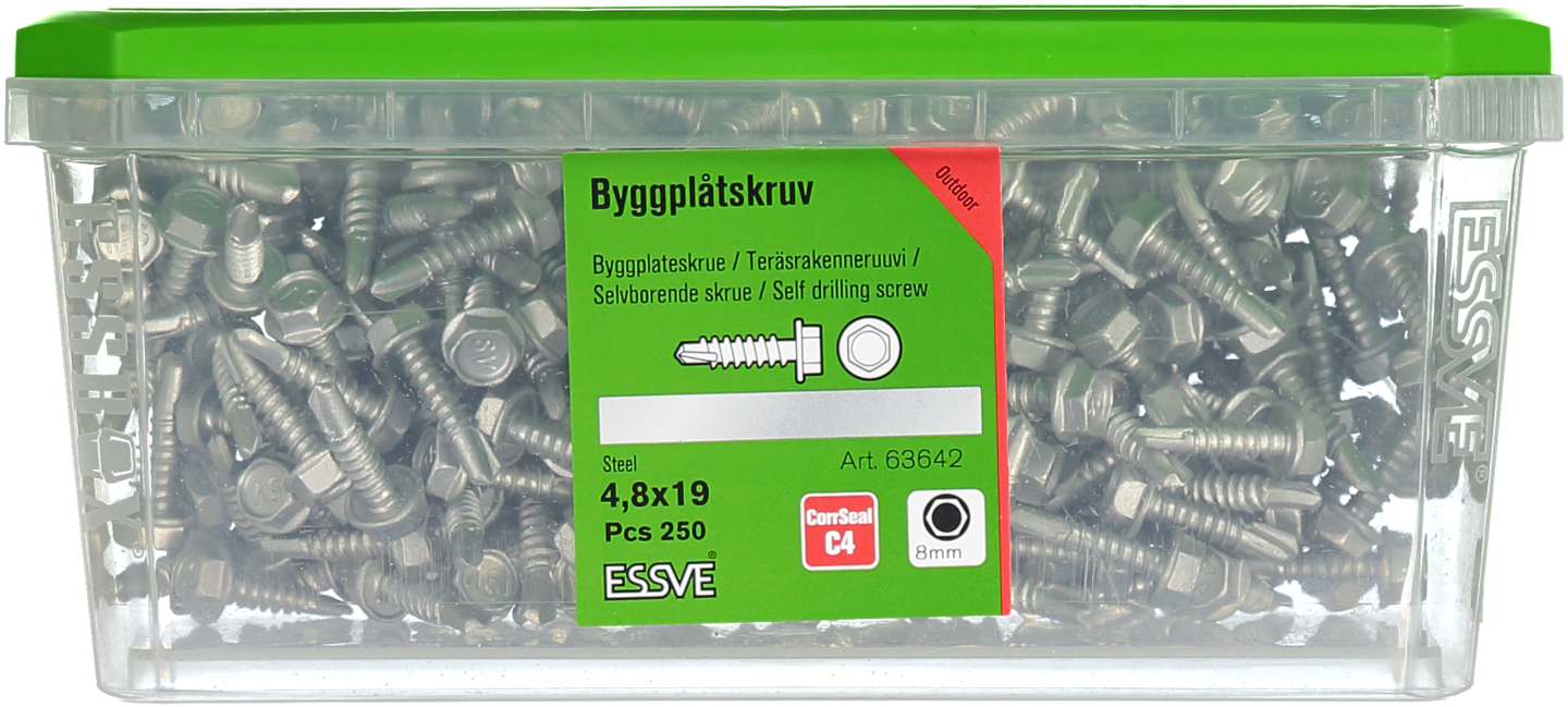BYGGPLÅTSKRUV ESSVE CORRSEAL BORRSP SEXKANTSHUVUD FLÄNS 4,8X19 250