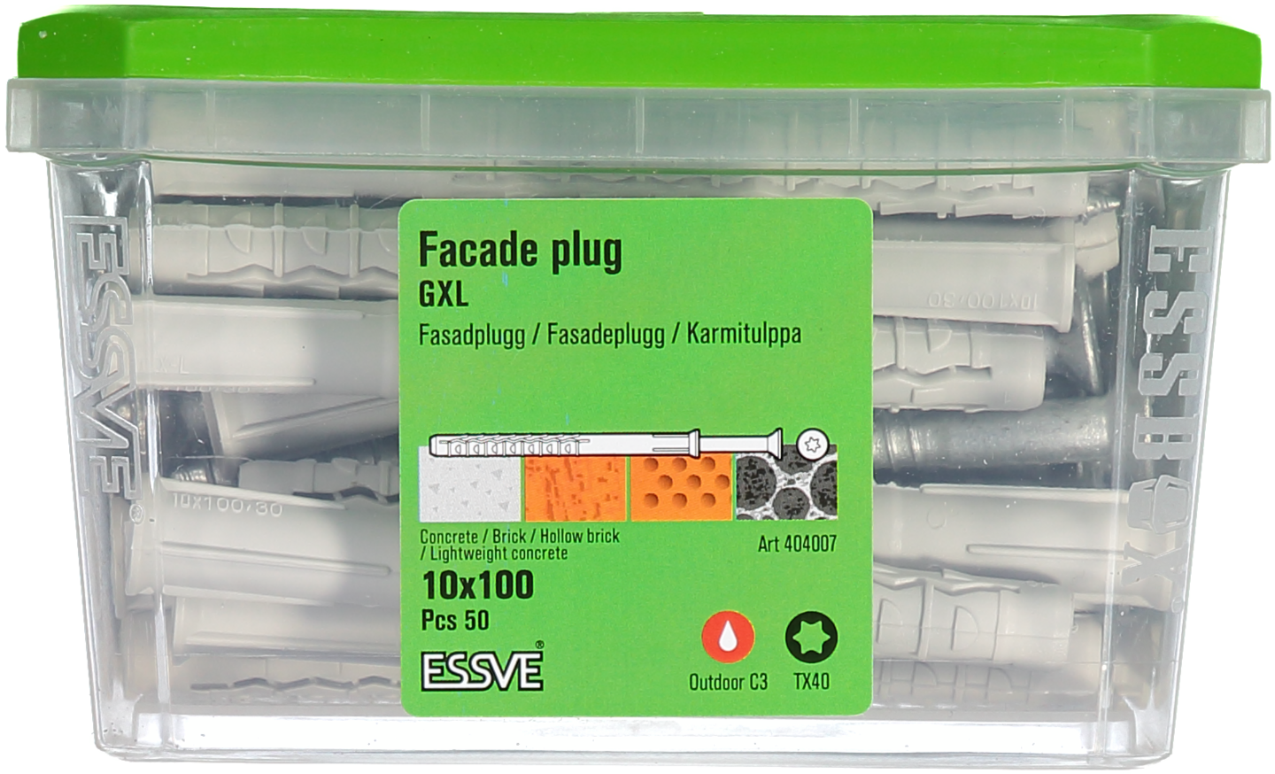 FASADPLUGG FZV C3 10X100 50ST TX40 FÖRSÄNKT SKALLE