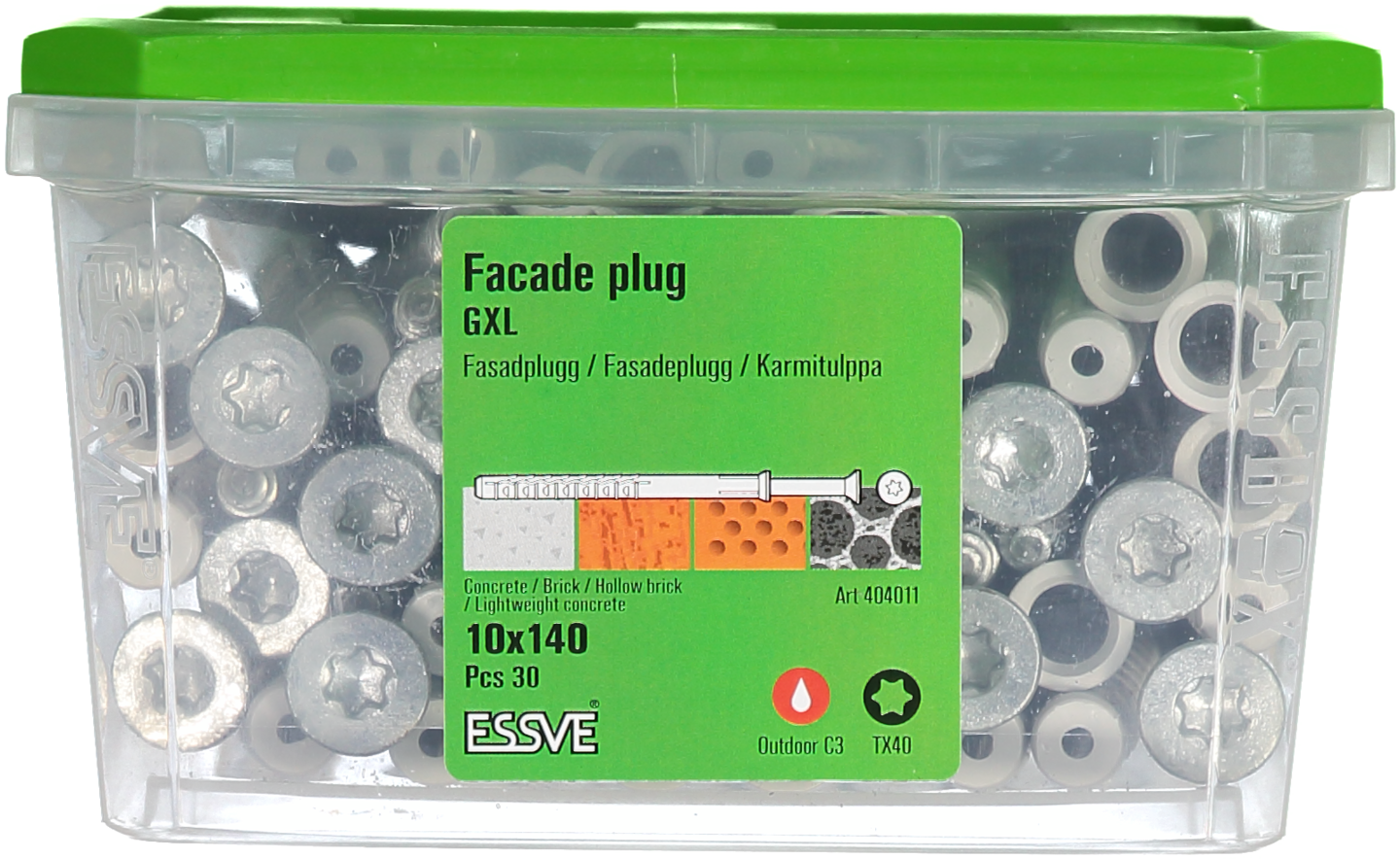 FASADPLUGG FZV C3 10X140 30ST TX40 FÖRSÄNKT SKALLE