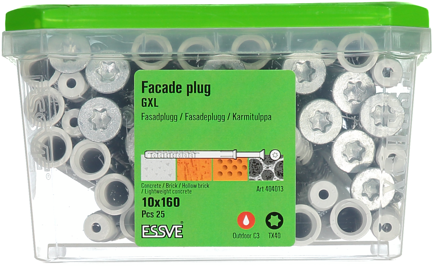 FASADPLUGG GXL FH 10X160 FZV 25ST INKL SKRUV