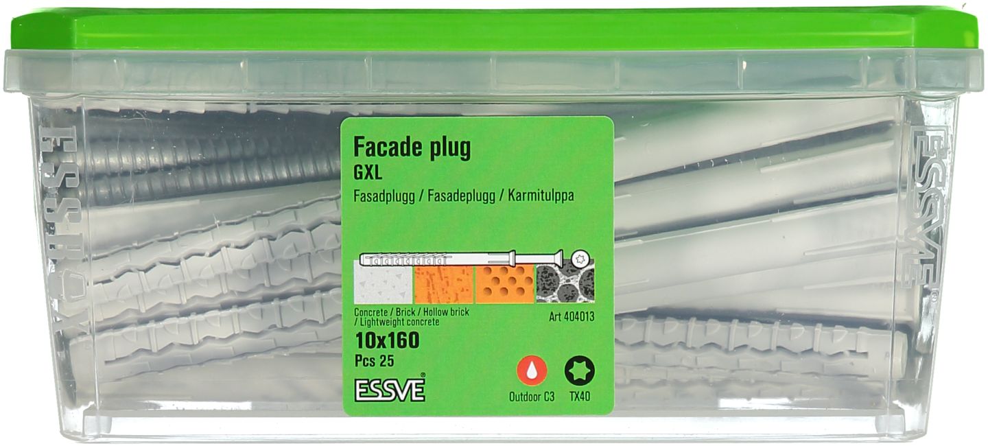 FASADPLUGG GXL FH 10X160 FZV 25ST INKL SKRUV