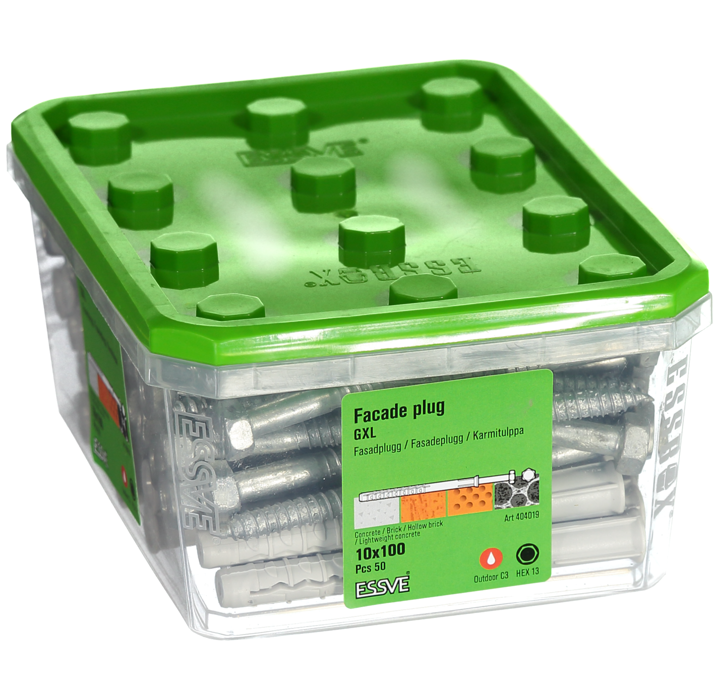 FASADPLUGG GXL 10X100 HEX FZV 50ST INKL SKRUV