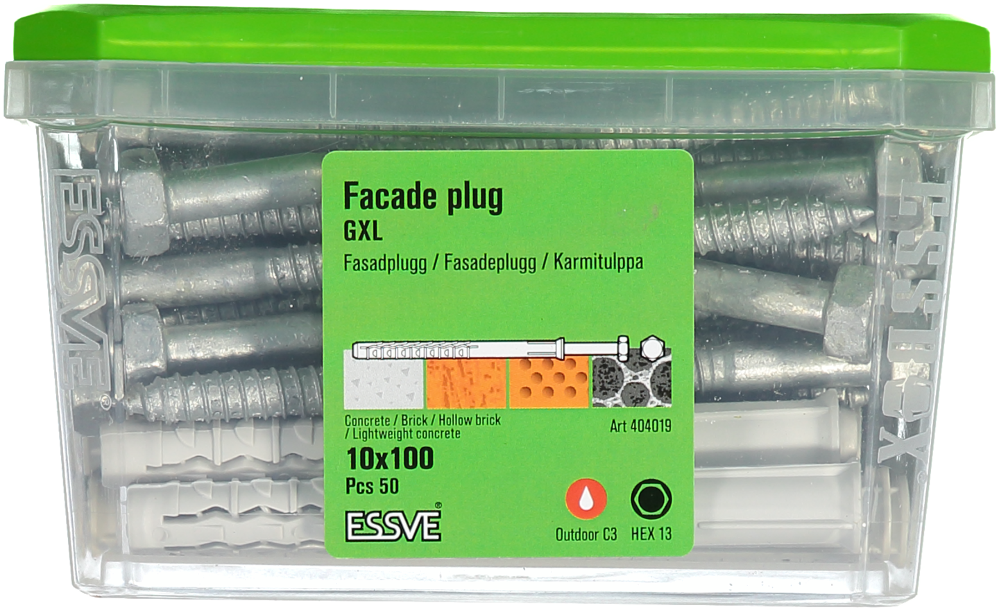 FASADPLUGG GXL 10X100 HEX FZV 50ST INKL SKRUV