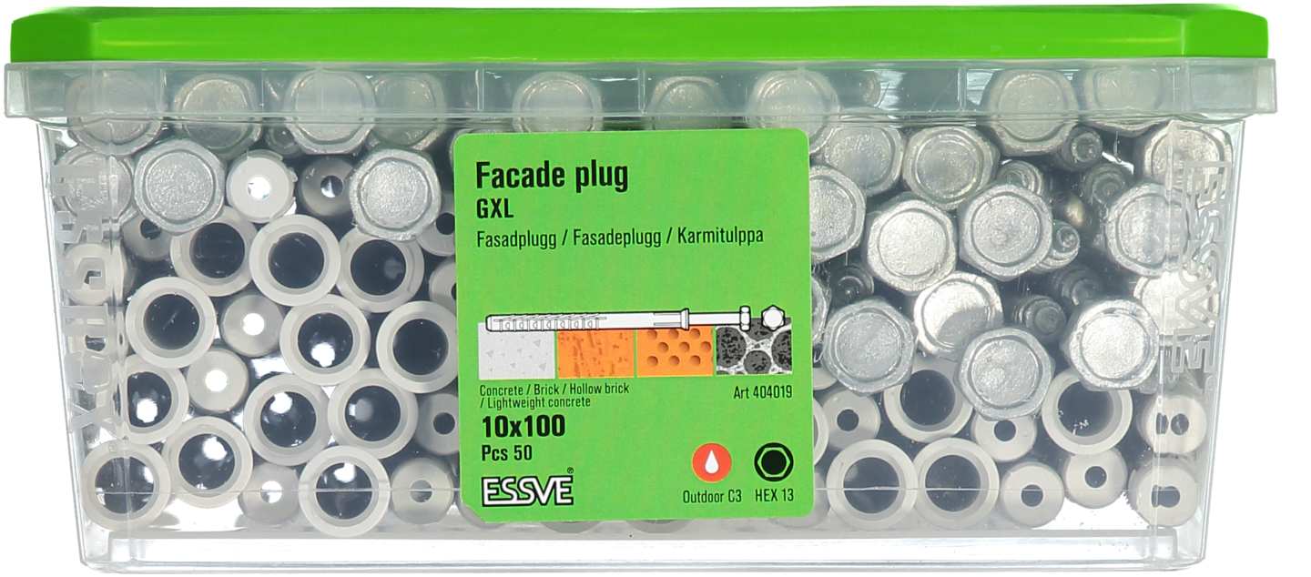 FASADPLUGG GXL 10X100 HEX FZV 50ST INKL SKRUV