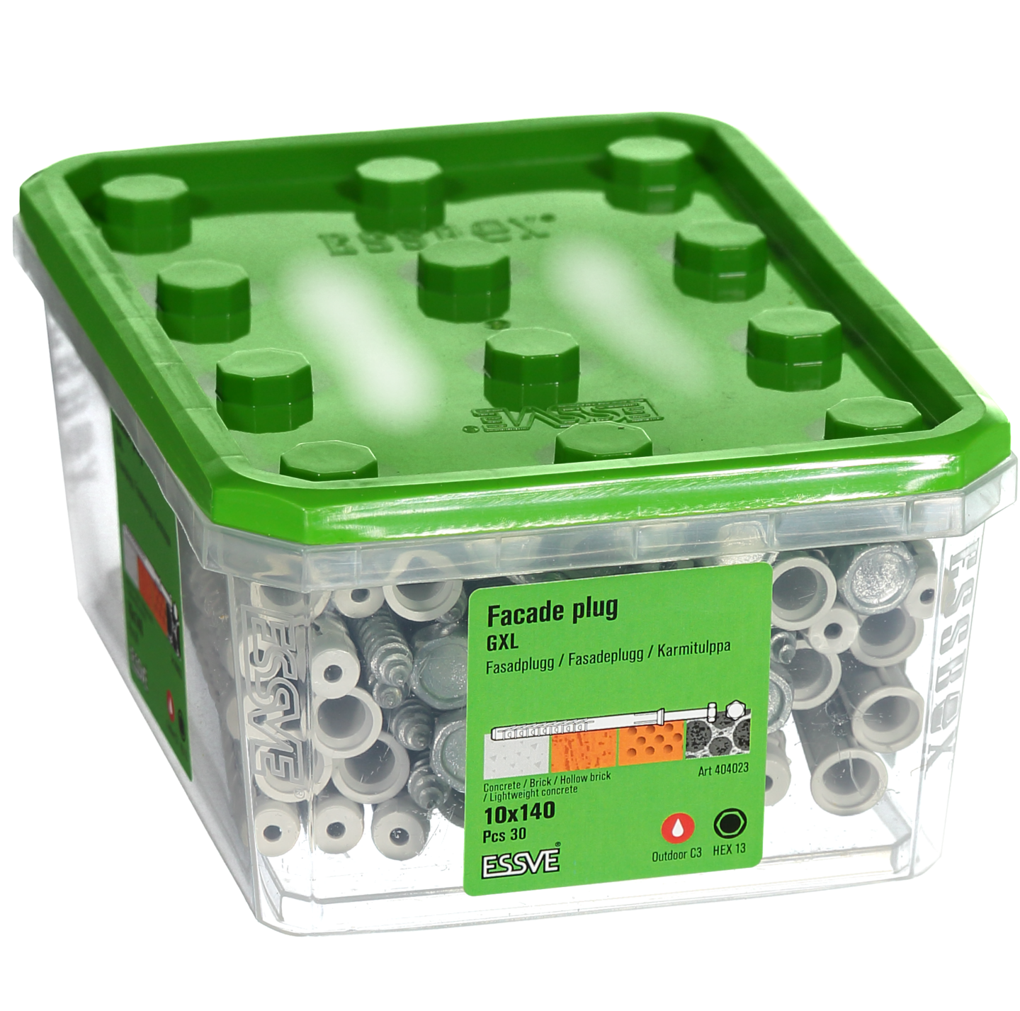 FASADPLUGG GXL 10X140 HEX FZV 30ST INKL SKRUV