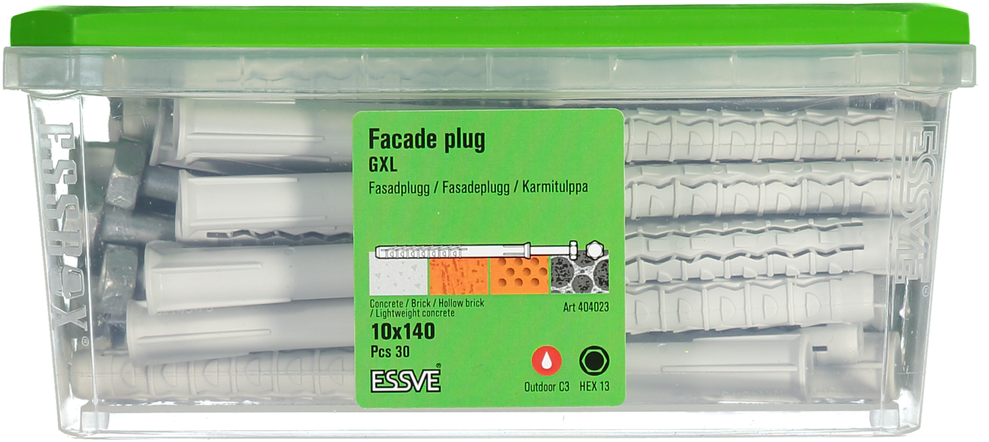 FASADPLUGG GXL 10X140 HEX FZV 30ST INKL SKRUV