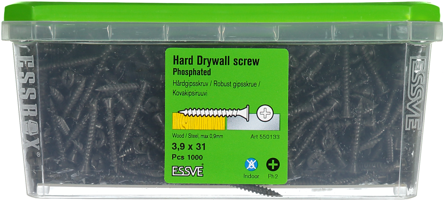 GIPSSKRUV HÅRD 3,9X31MM 1000ST TRÄ/STÅLREGEL FOSFATERAD