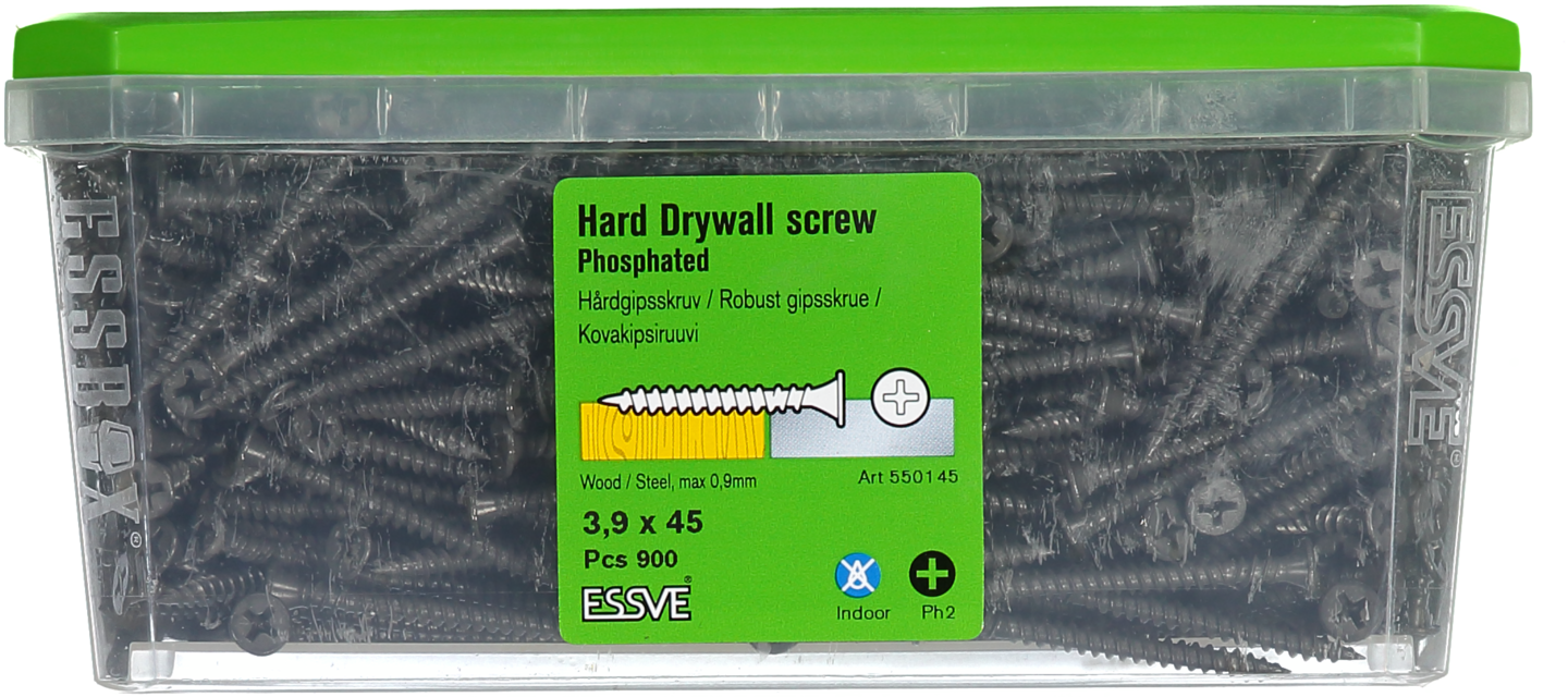 GIPSSKRUV HÅRD 3,9X45MM 900ST TRÄ/STÅLREGEL FOSFATERAD