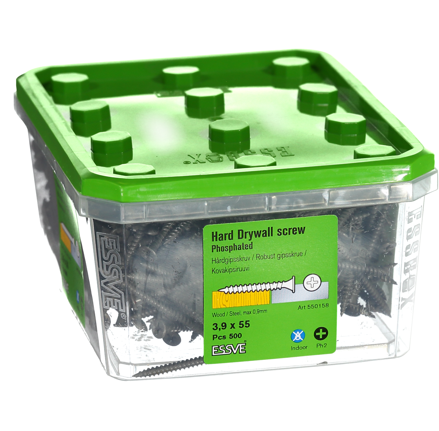 HÅRDGIPSSKRUV ESSVE F TRÄ/STÅLREGEL PH2 FOSFATERAD 3,9X55 500ST