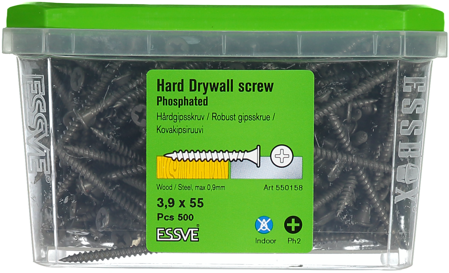 HÅRDGIPSSKRUV ESSVE F TRÄ/STÅLREGEL PH2 FOSFATERAD 3,9X55 500ST