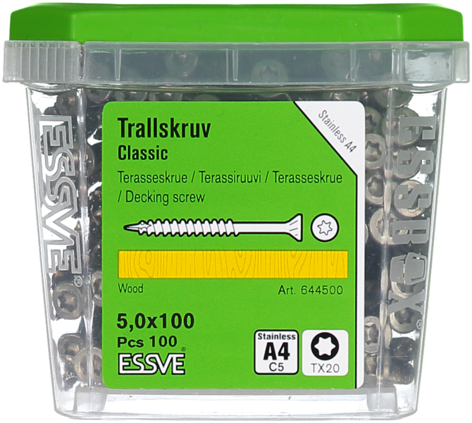 TRALLSKRUV ESSVE CLASSIC ROSTFRI A4 SYRAFAST TX20 5,0X100 100ST