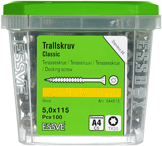 TRALLSKRUV ESSVE CLASSIC ROSTFRI A4 SYRAFAST TX20 5,0X115 100ST