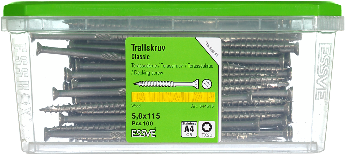 TRALLSKRUV ESSVE CLASSIC ROSTFRI A4 SYRAFAST TX20 5,0X115 100ST