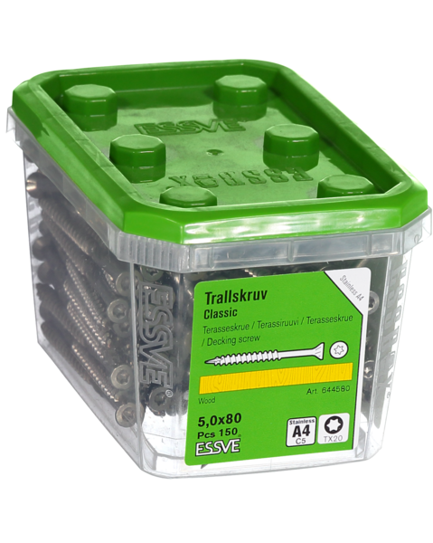 TRALLSKRUV ESSVE CLASSIC ROSTFRI A4 SYRAFAST TX20 5,0X80 150ST