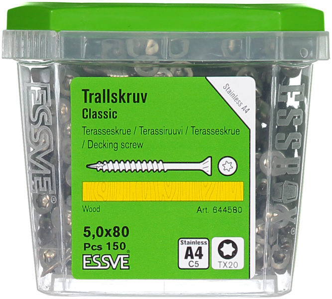 TRALLSKRUV ESSVE CLASSIC ROSTFRI A4 SYRAFAST TX20 5,0X80 150ST