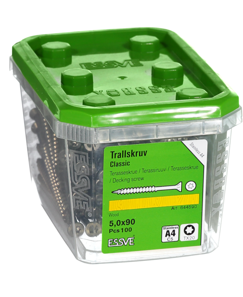 TRALLSKRUV ESSVE TX20 ROSTFRI SYRAF A4 FIBERCUT 5,0X90 100