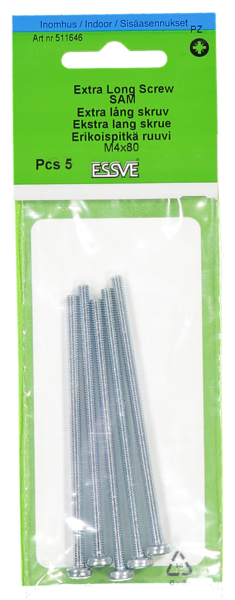 SKRUV ESSVE EXTRA LÅNG FÖRZINKAD PZ M4X80 5ST