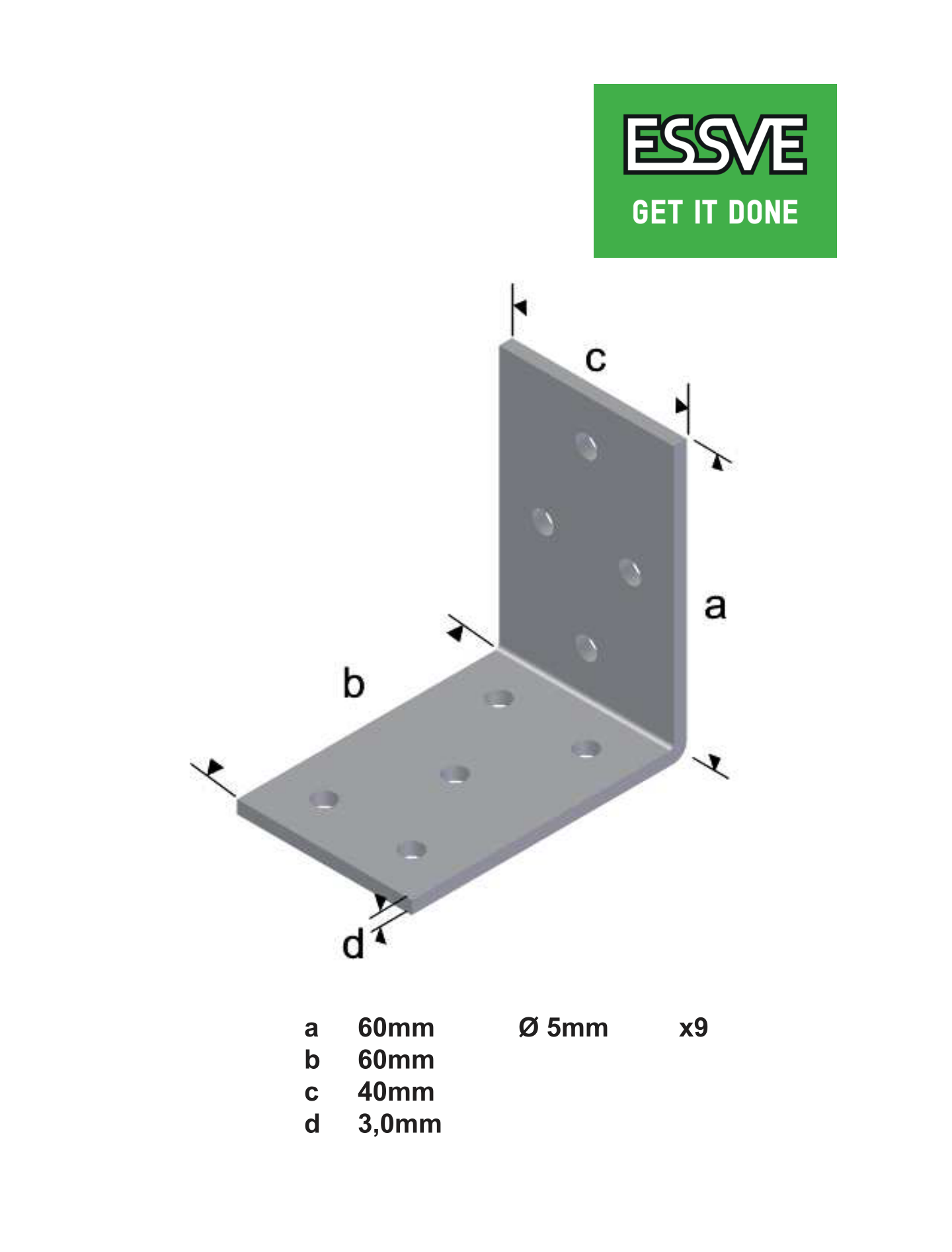 KRAFTVINKEL K2 60X60X40X3MM