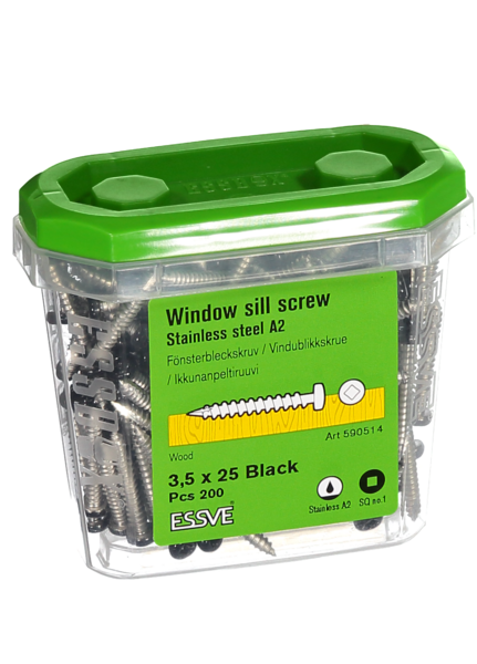 FÖNSTERBLECKSKRUV ESSVE ROSTFRI A2 SVART R1 3,5X25 200ST