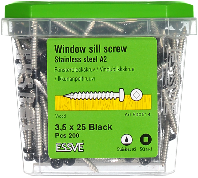 FÖNSTERBLECKSKRUV ESSVE ROSTFRI A2 SVART R1 3,5X25 200ST