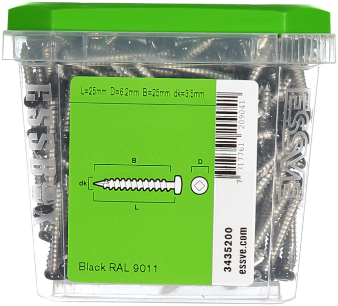 FÖNSTERBLECKSKRUV ESSVE ROSTFRI A2 SVART R1 3,5X25 200ST