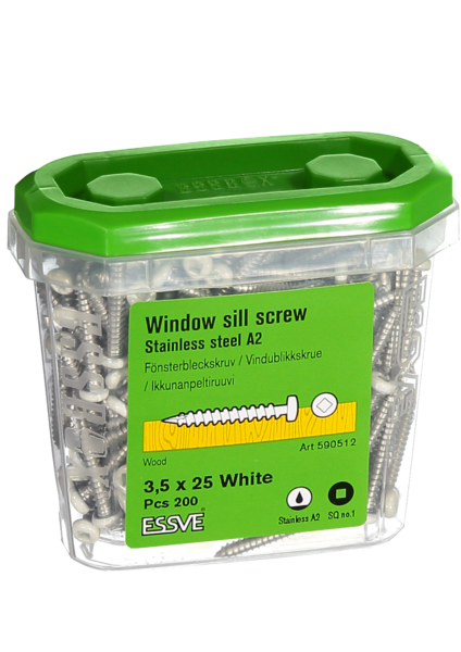 FÖNSTERBLECKSKRUV ESSVE ROSTFRI A2 VIT R1 3,5X25 200ST