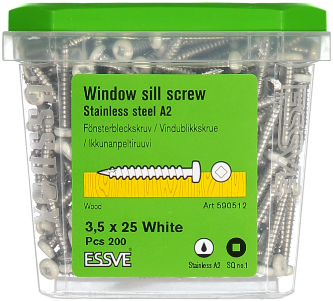 FÖNSTERBLECKSKRUV ESSVE ROSTFRI A2 VIT R1 3,5X25 200ST