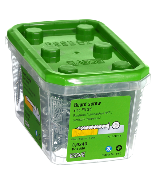 PANELSKRUV ESSVE TRÄ/STÅLREGEL PH2 FZB 3,9X40 250ST