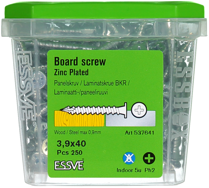PANELSKRUV ESSVE TRÄ/STÅLREGEL PH2 FZB 3,9X40 250ST