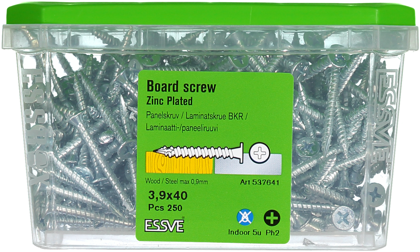 PANELSKRUV ESSVE TRÄ/STÅLREGEL PH2 FZB 3,9X40 250ST