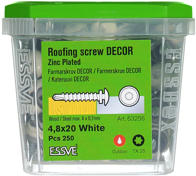 VINDSKIVESKRUV VIT 4,8X20 250 TX25 FARMARSKRUV DECOR