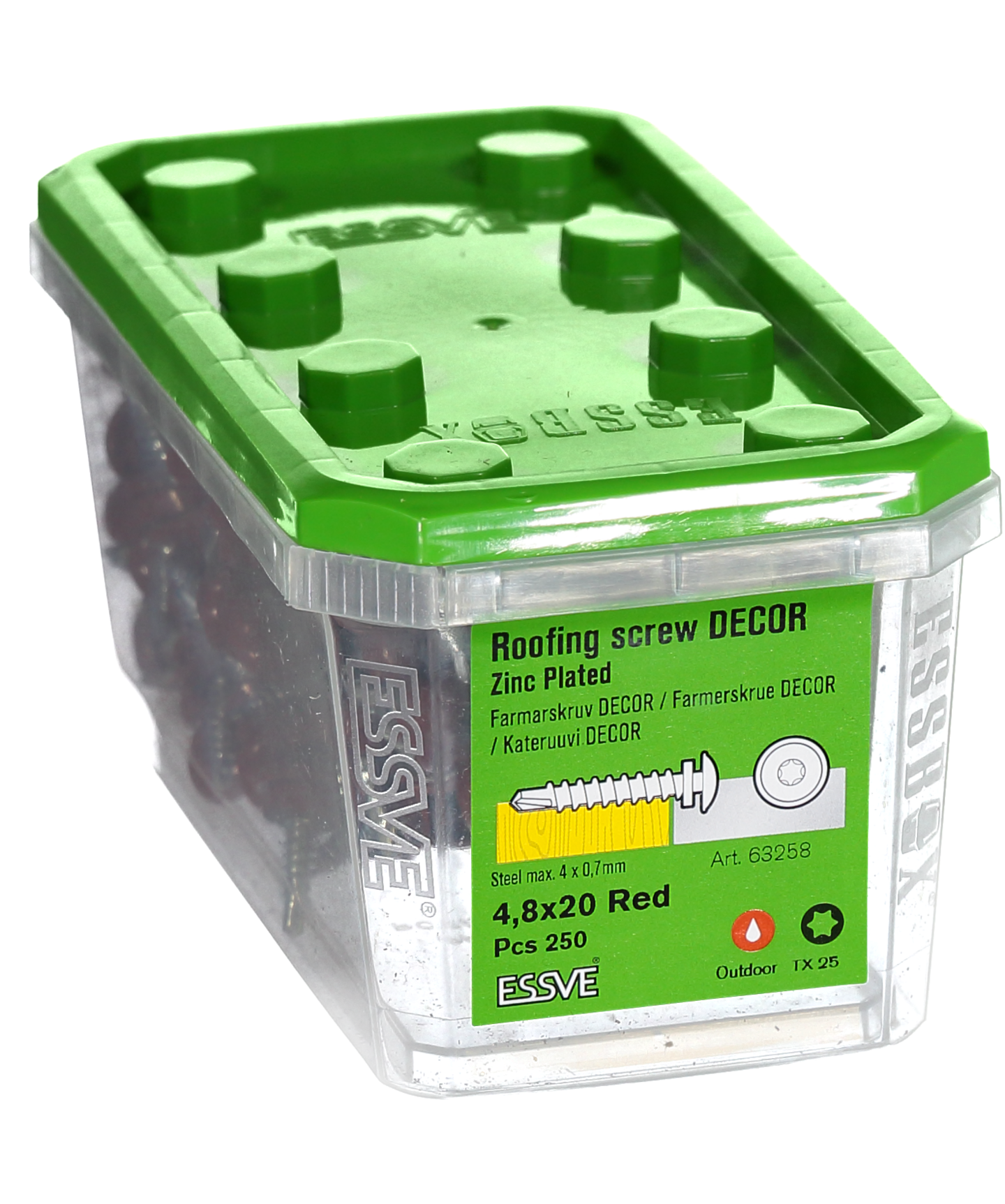 FARMARSKRUV ESSVE DECOR BS RÖD RAL 3009 TX25 FZB 4,8X20 250ST