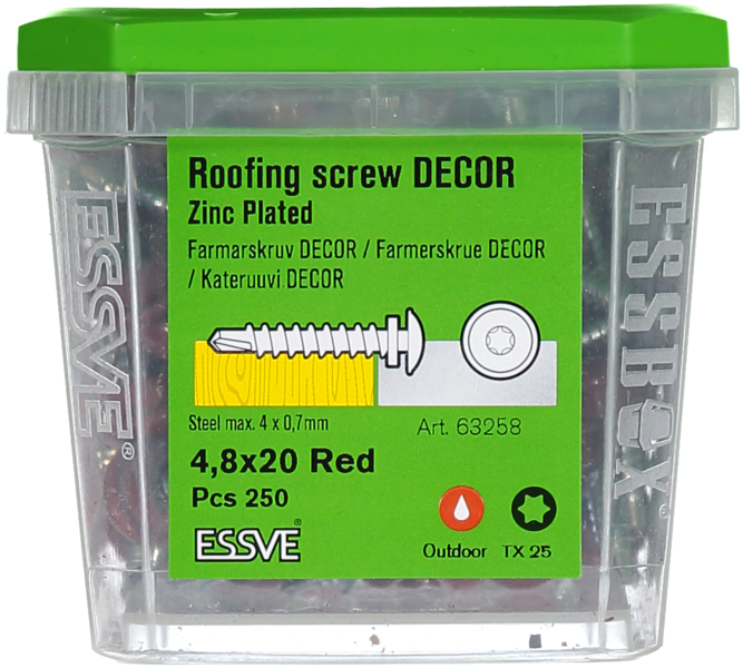 FARMARSKRUV ESSVE DECOR BS RÖD RAL 3009 TX25 FZB 4,8X20 250ST