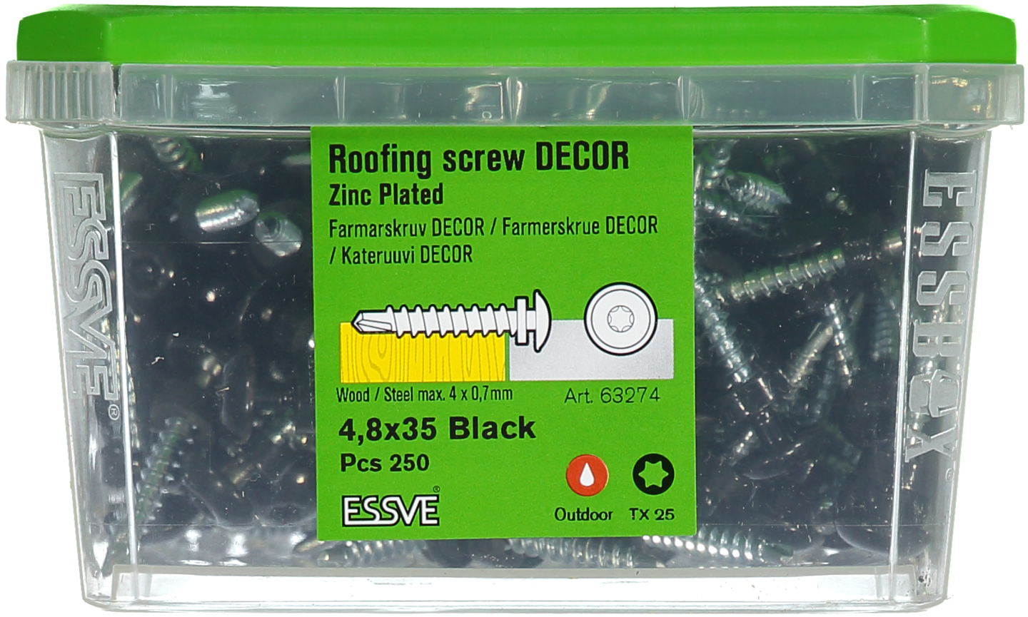 FARMARSKRUV ESSVE DECOR BORRSPETS SV RAL9011 TX25 FZB 4,8X35 250