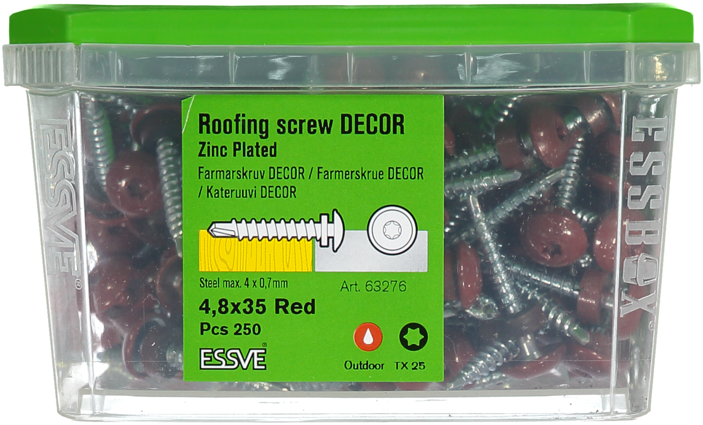 FARMARSKRUV ESSVE DECOR BS RÖD RAL 3009 TX25 FZB 4,8X35 250ST